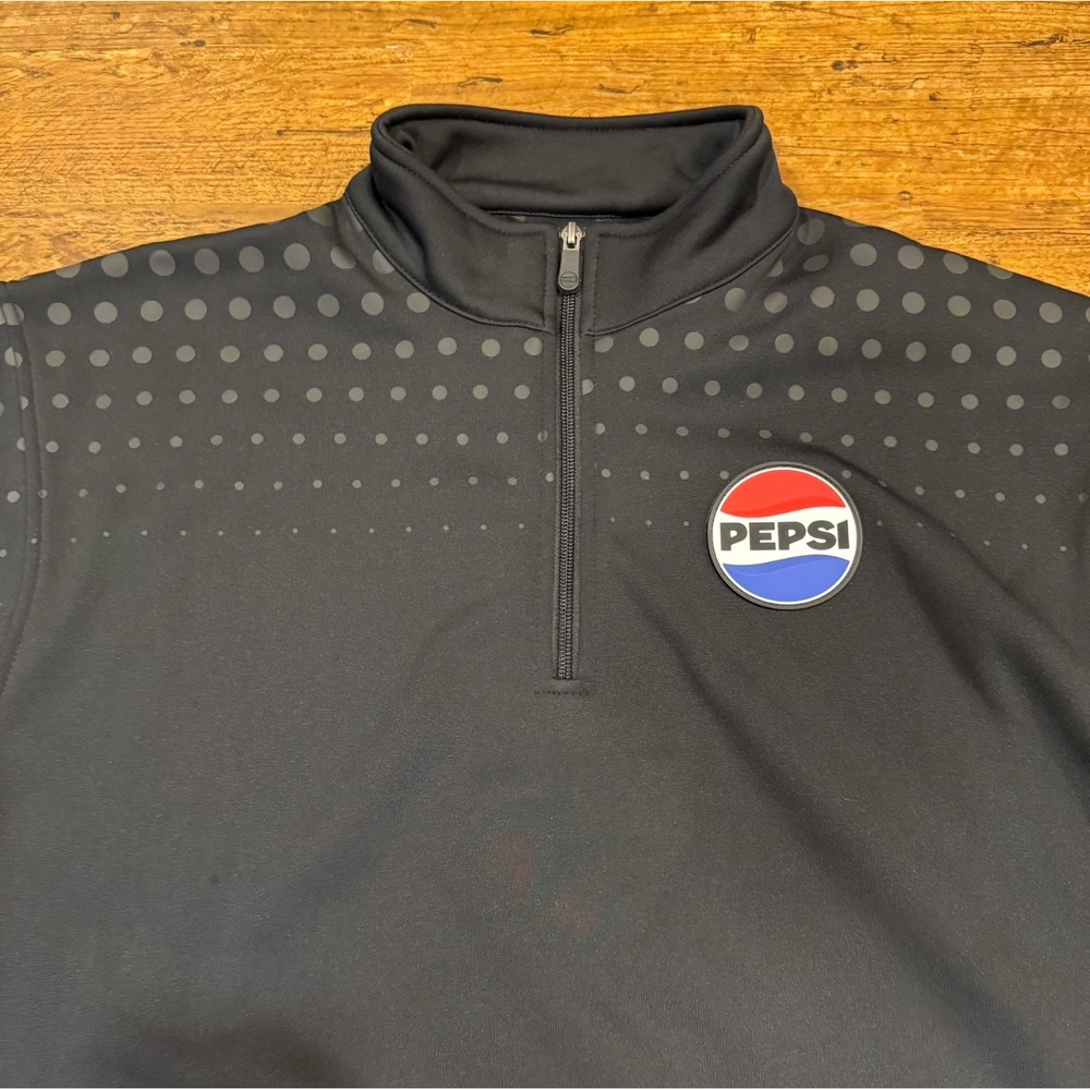 Pepsi Black Uniform Rubber Logo Pep+ 1/4 Zip Pullover Sweater Sweatshirt Men XL